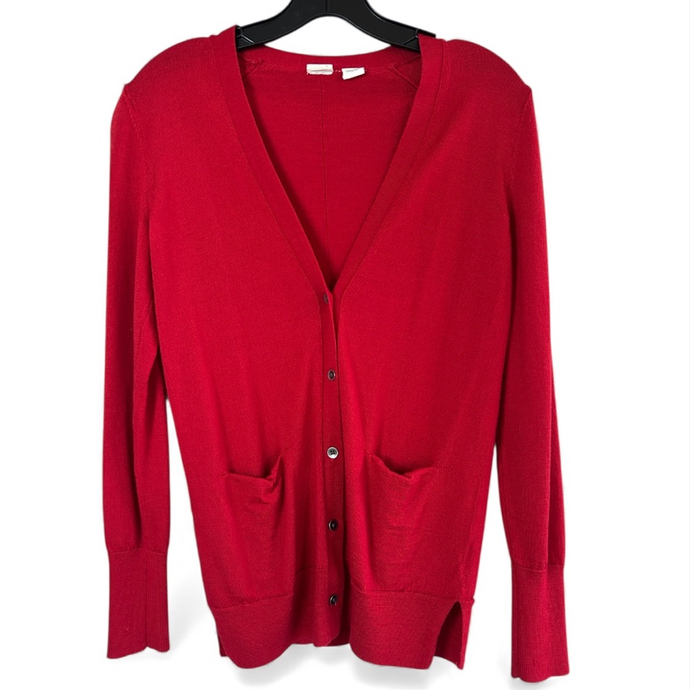 GAP Extra Fine Merino Wool Red Cardigan Sweater Old Money Capsule Parisian Sz XS